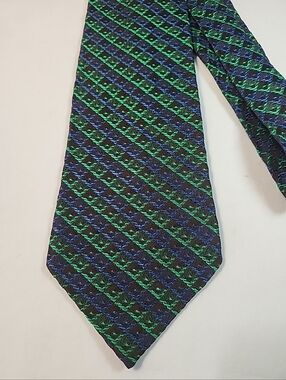 Vintage 70s Iridescent Green Geometric Tie Retro Disco MCM Wide Polyester 4"